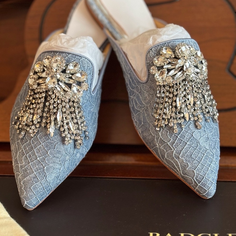 Badgley Mischka Women's Farley Blue Embellished Mules - Picture 12 of 16